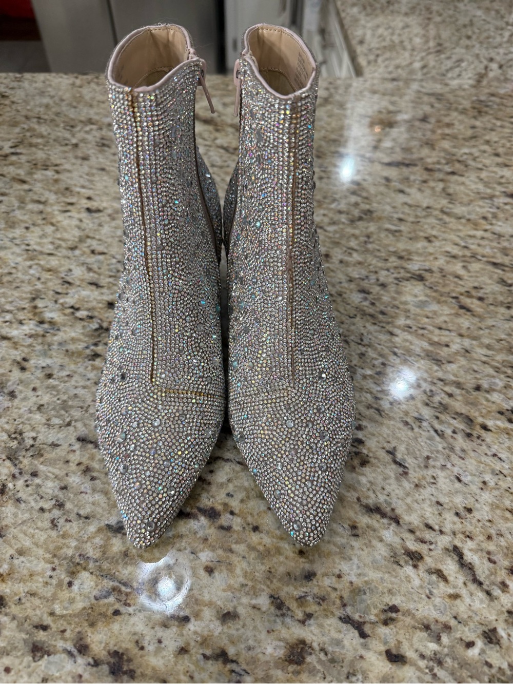 Betsy Johnson Kyla Glass Rhinestone Sparkly Block Heel Ankle Booties 6 6M